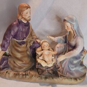 Vintage Ceramic Lefton Holy Family Nativity Set Candlestick Holder